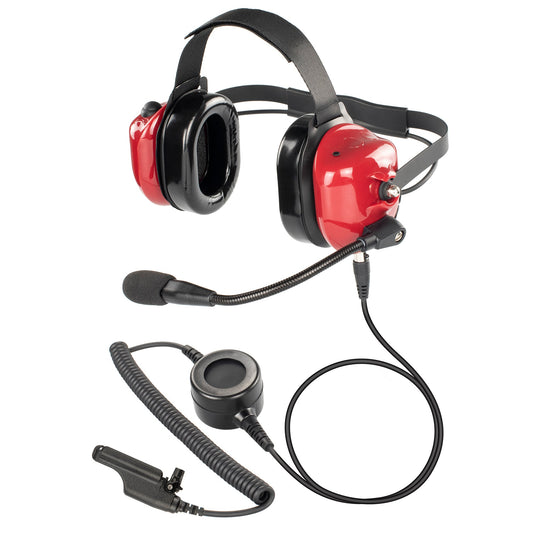 BOMMEOW BHDH40PTT-RD-M7 Dual Muff Earpads Noise Reduction Headset PTT for Motorola XTS 2000 2250 Radio(Red)